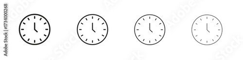 Time clock icons designed in outline, line and stroke style