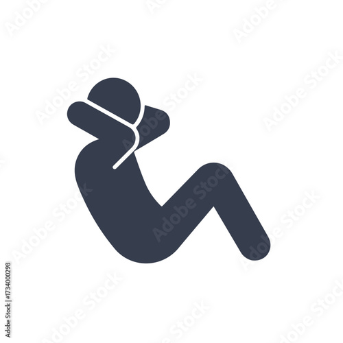 Stylized figure performing a sit-up exercise, emphasizing core strength and fitness