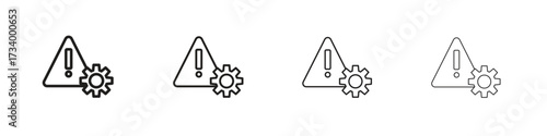 Technical warning icons designed in outline, line and stroke style
