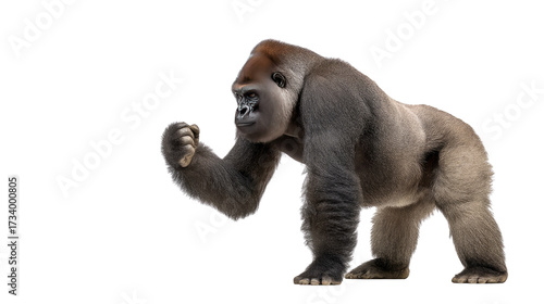 Magnificent Gorilla in a Gesture: A formidable silverback gorilla, showcasing its impressive strength and intelligence, moves with purpose.