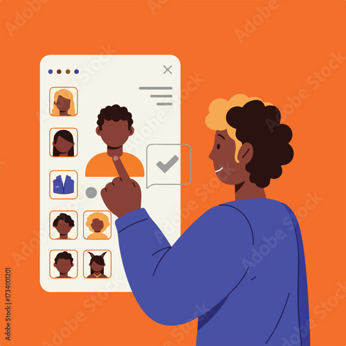 Person selecting from profile options on a digital device