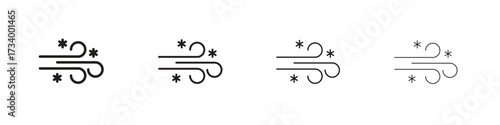 Snow blowing icons designed in outline, line and stroke style