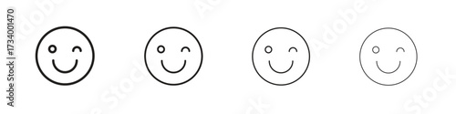 Smile wink icons designed in outline, line and stroke style