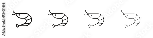 Shrimp icons designed in outline, line and stroke style