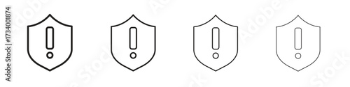 Shield exclamation icons designed in outline, line and stroke style