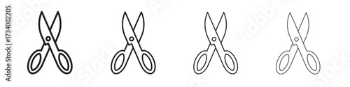 Scissors icons designed in outline, line and stroke style
