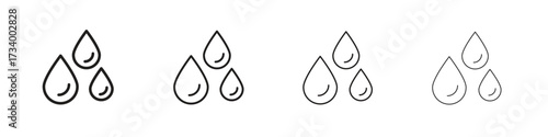 Raindrops icons designed in outline, line and stroke style