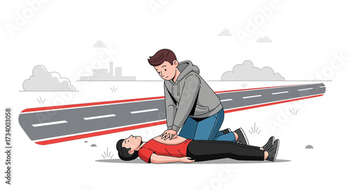 CPR on roadside emergency medical intervention first aid technique resuscitation scene