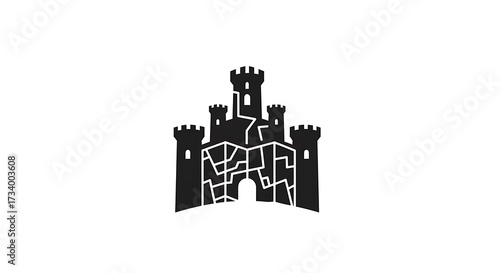 Black Castle Silhouette with Map Inside.