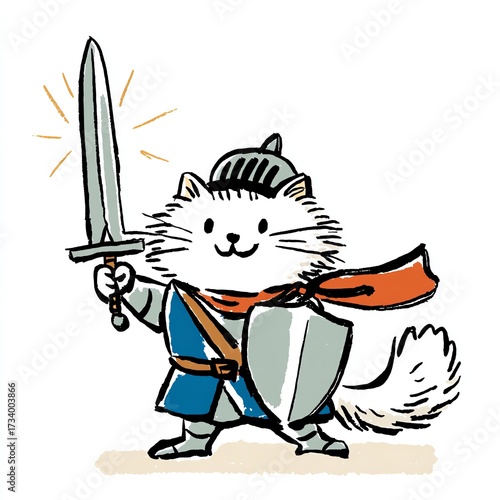 Courageous Persian Cat Dressed As A Knight Holding A Sword And Shield
