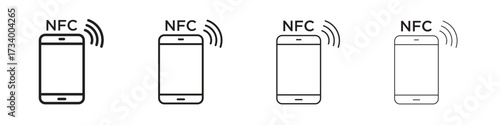 NFC communication icons designed in outline, line and stroke style
