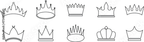 Foto Crown icon set with black and outline royal crowns, luxury monarchy and queen ki