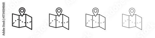 Map icons designed in outline, line and stroke style