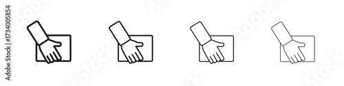 Hand holding box icons designed in outline, line and stroke style