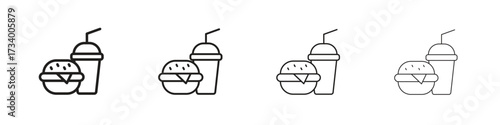 Hamburger soda icons designed in outline, line and stroke style