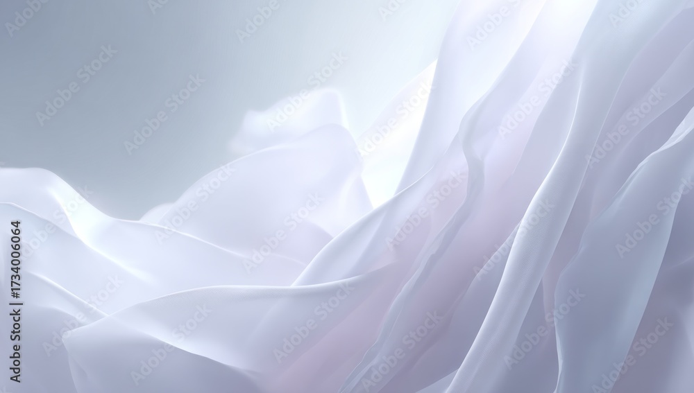 Obraz premium Delicate white fabric drapes in soft, flowing folds, showcasing a subtle, ethereal quality.