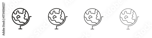 Globe icons designed in outline, line and stroke style