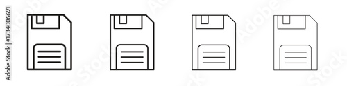 Floppy disk icons designed in outline, line and stroke style