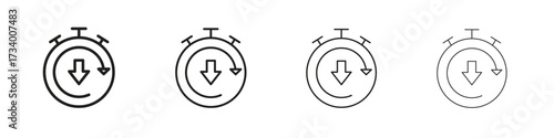 Down time icons designed in outline, line and stroke style