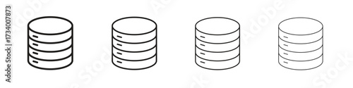 Database icons designed in outline, line and stroke style
