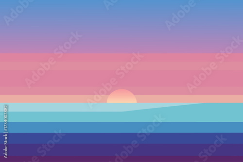 Abstract minimalist landscape with colorful horizontal lines