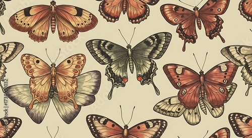 Vintage butterfly pattern seamless design decorative elements graphic background