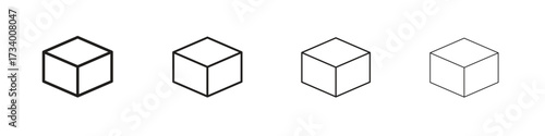 Cube icons designed in outline, line and stroke style