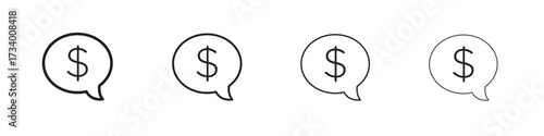 Comment dollar icons designed in outline, line and stroke style