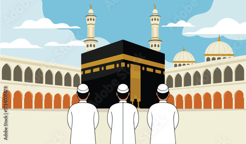 People praying at the kaaba in mecca illustration