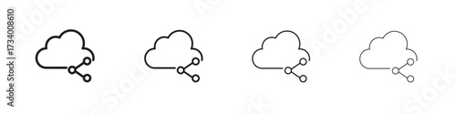 Cloud share icons designed in outline, line and stroke style