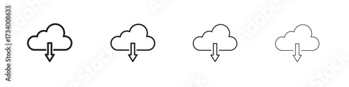 Cloud download icons designed in outline, line and stroke style