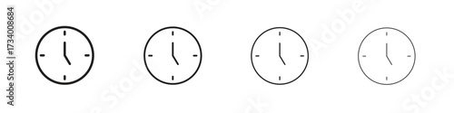 Clock-five icons designed in outline, line and stroke style