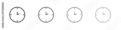 Clock icons designed in outline, line and stroke style