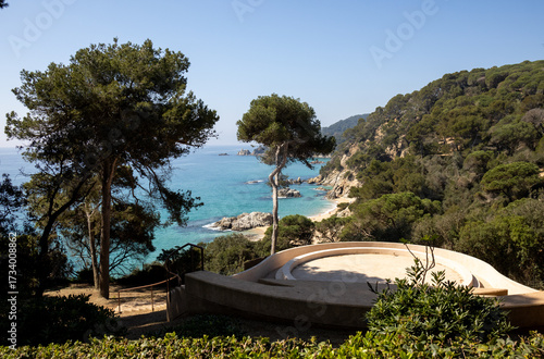 The elegant Santa Clotilde Gardens. This Italian Renaissance-style space combines terraces, classical statues, cypress trees, and gazebos with stunning sea views. Lloret de Mar, Spain