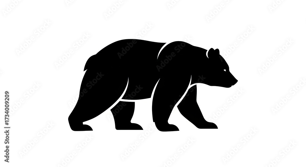 Fototapeta premium Black bear silhouette graphic on white background