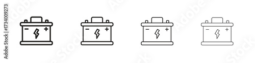 Car battery icons designed in outline, line and stroke style