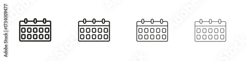 Calendar icons designed in outline, line and stroke style