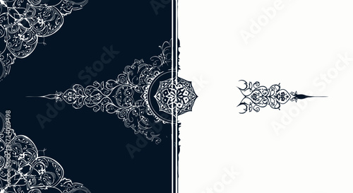 Elegant vector illustration featuring golden Islamic design elements on a dark blue background, white background