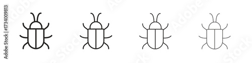 Bug icons designed in outline, line and stroke style