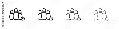 Bowling icons designed in outline, line and stroke style