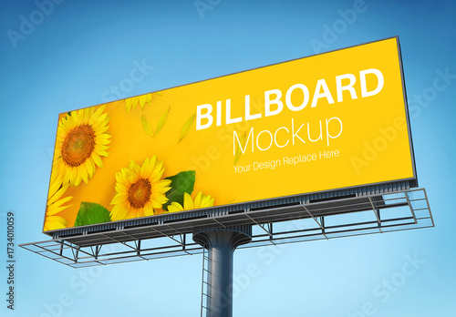 Outdoor Horizontal Billboard Mockup with Sky Background