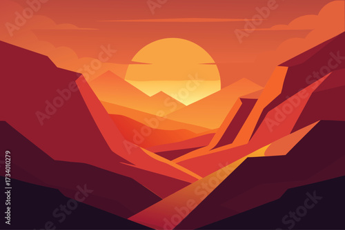 Canyon landscape at sunset with dramatic rock formations