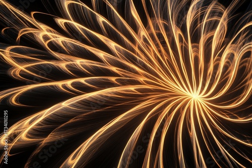 Abstract sunburst design featuring thin lines radiating outward with a soft glowing center