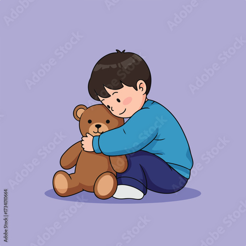 A child hugs a teddy bear, symbolizing comfort and innocence