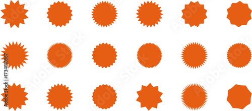 Red shopping labels collection. Sale or discount sticker. Starburst sticker set. Special offer price tag. Supermarket promotional badge. Promo stickers with star edges. Vector.