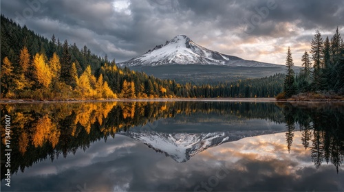 Autumn mountain lake reflection