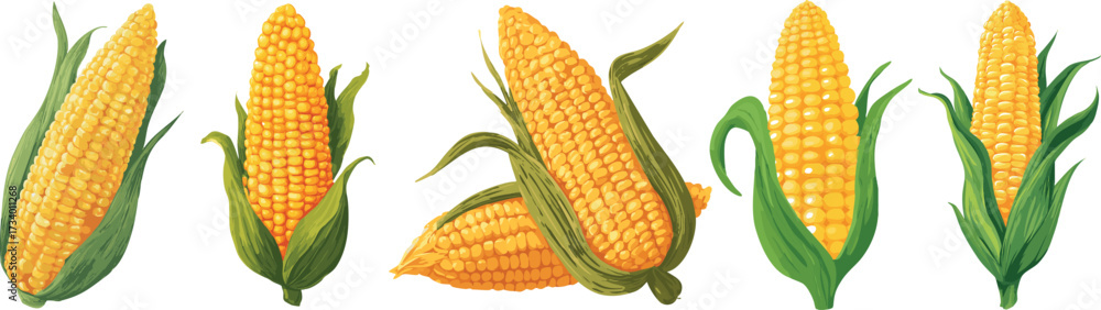 Obraz premium corn simple flat vegetable digital illustration