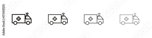 Ambulance icons designed in outline, line and stroke style