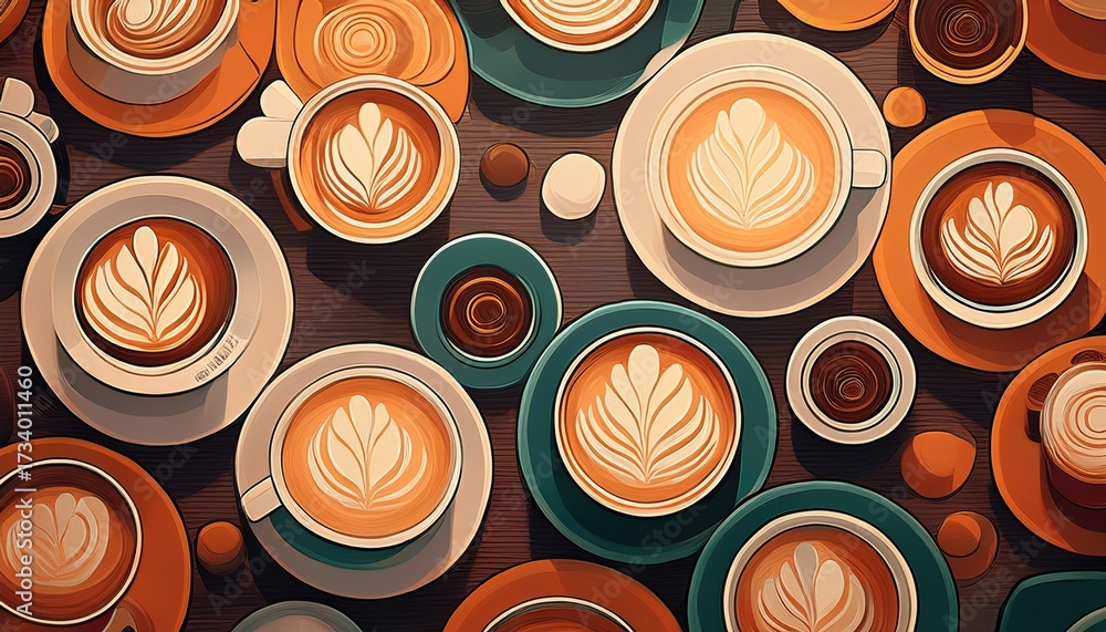 coffee cups pattern and station creating a uniform aesthetic coffee art