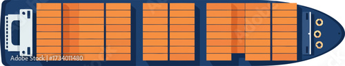 Top-down view of a modern cargo ship loaded with orange shipping containers, representing global logistics and international trade, vector illustration eps.